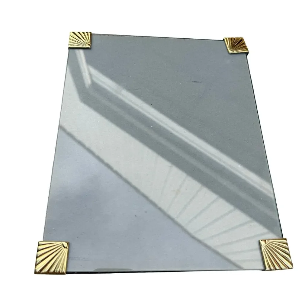 Vintage Frameless Glass 8x10 Picture Photo Frame Standing w/ Gold Corner Accents